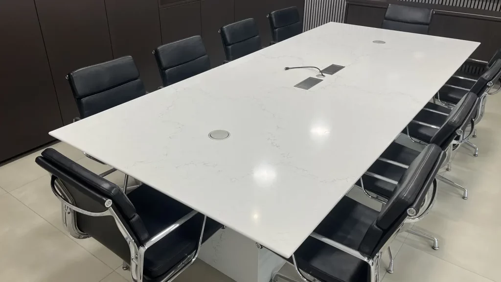 Meeting table made from Carrara Misterio Quartz