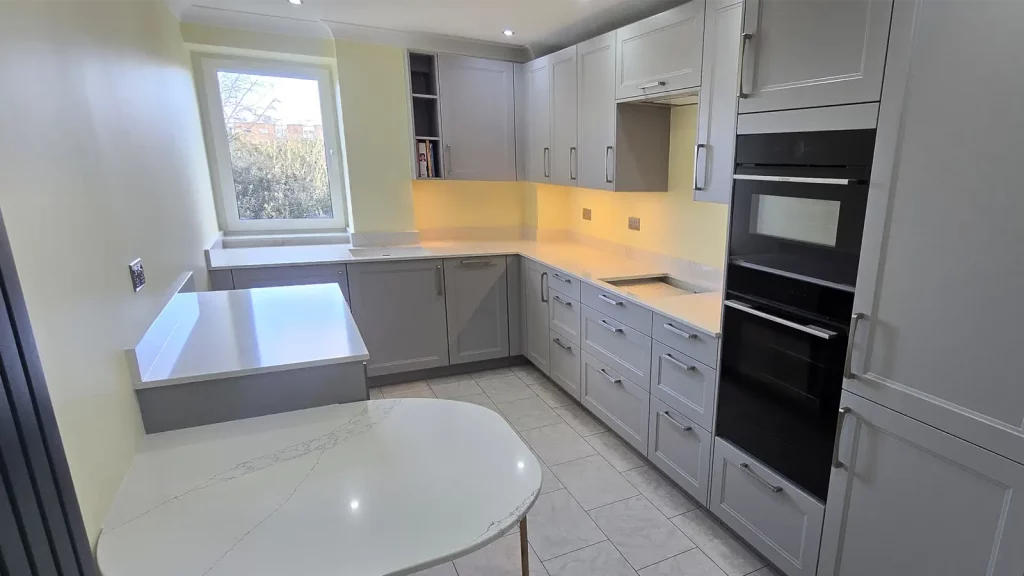 Kitchen with Quartzforms ocean arctic quartz worktops